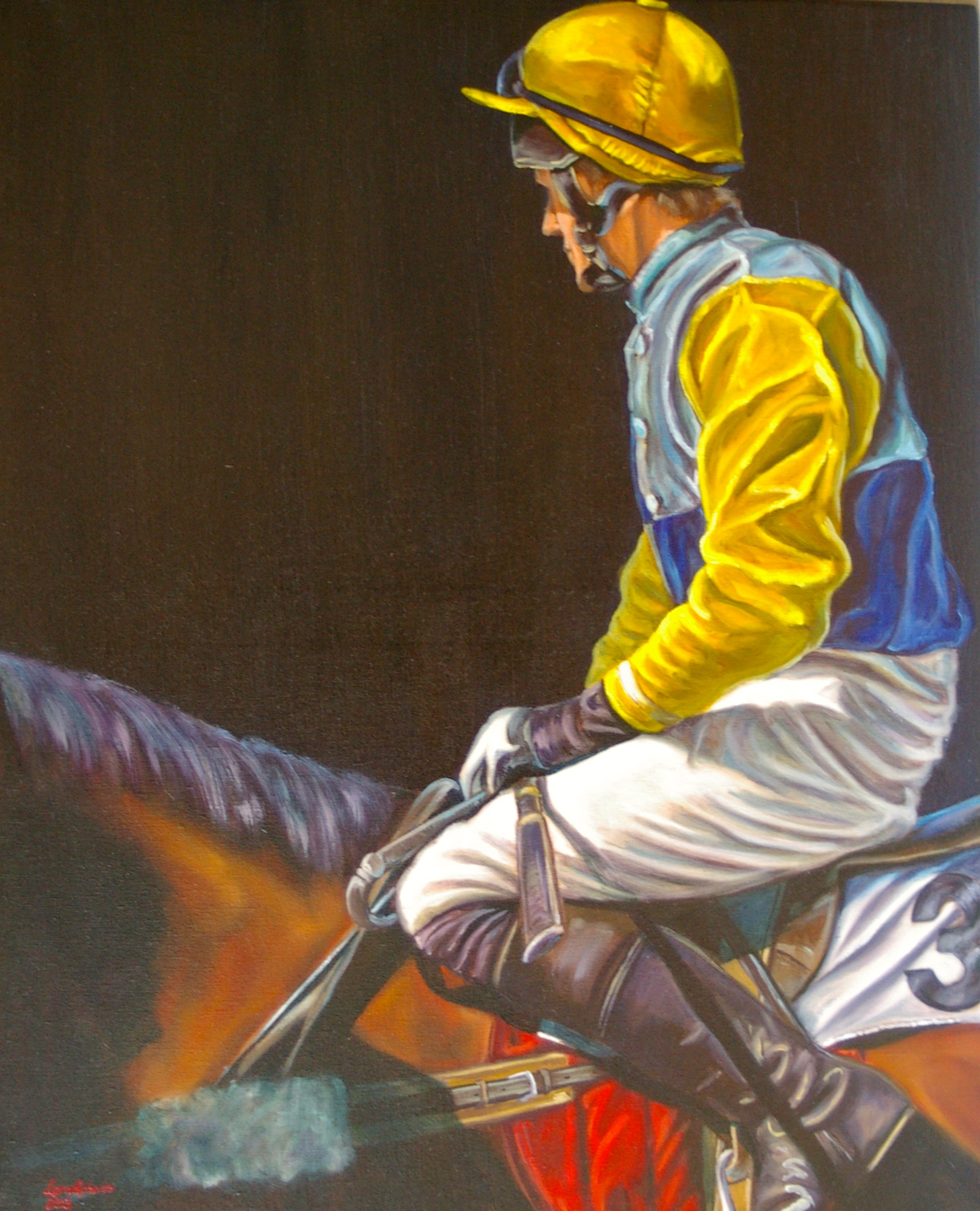 Yellow and blue jockey